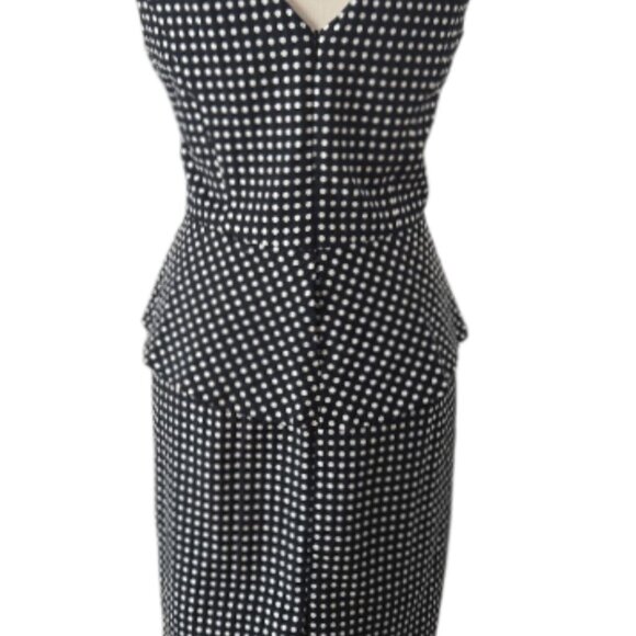 Anne Klein Black and White Polka Dot Peplum Dress Size 8 - Picture 6 of 10